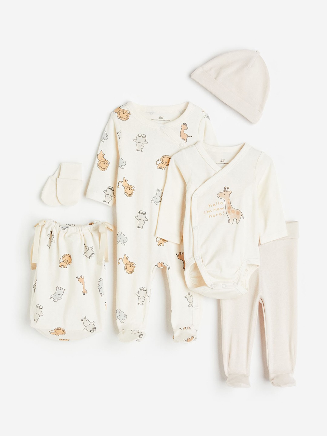 

H&M Infant Boys 5-Pack Cotton Set with Gift Bag, White