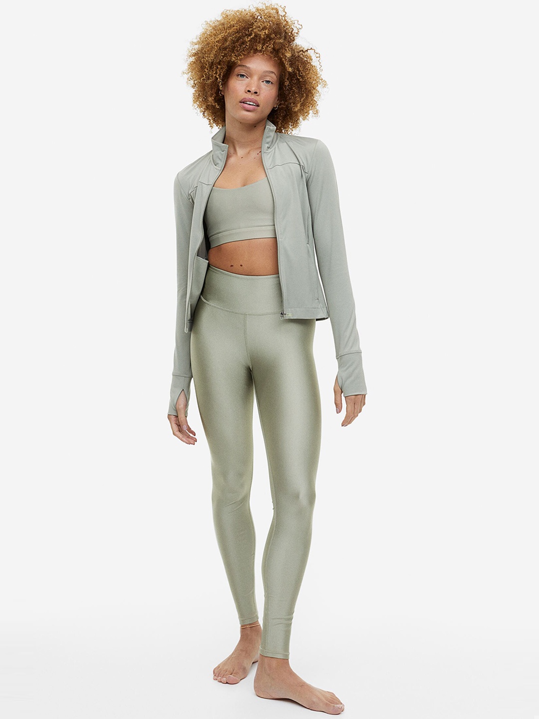 

H&M Women DryMove High Shine Sports Tights, Green
