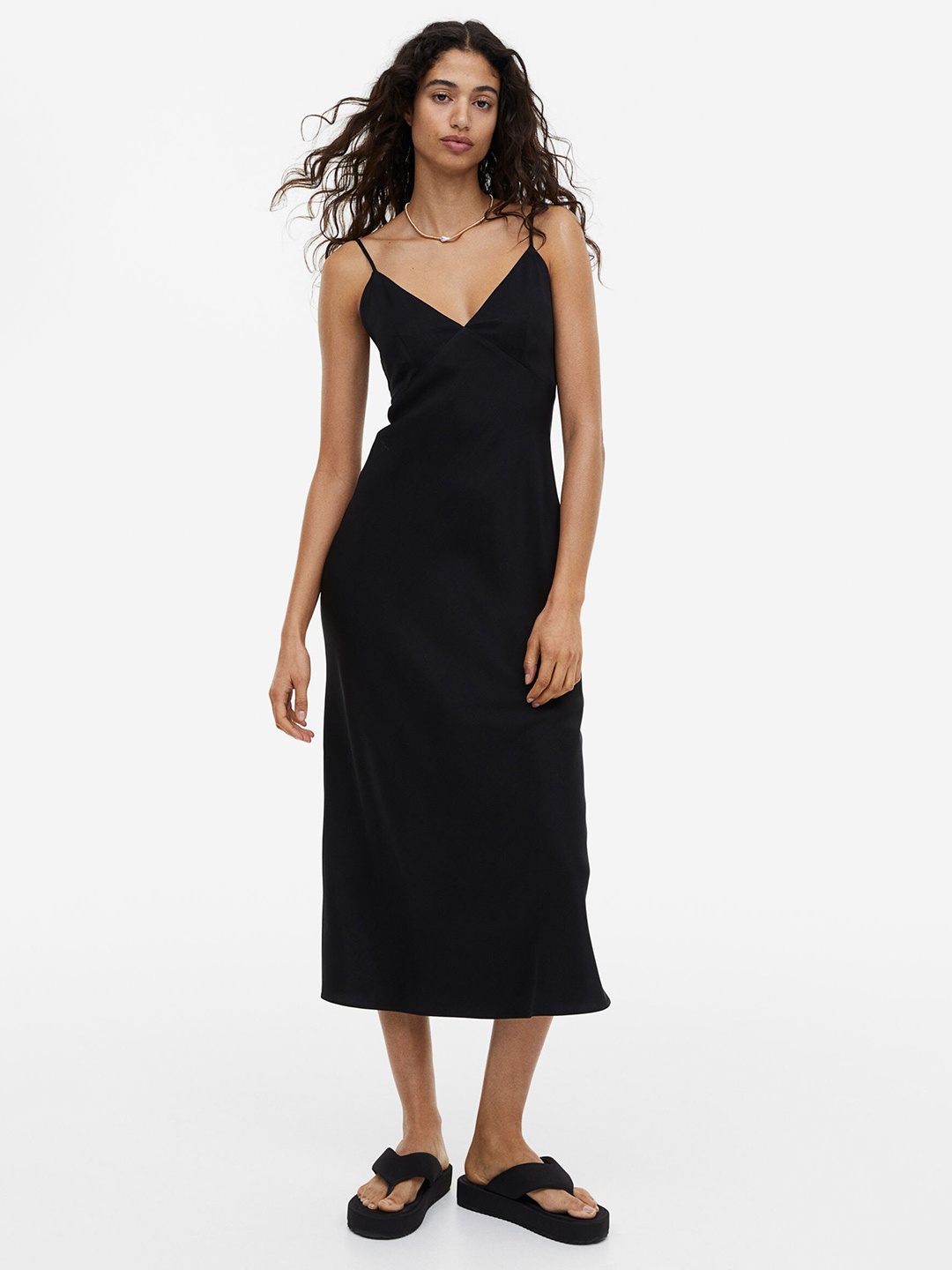 

H&M Women Satin Slip Dress, Black