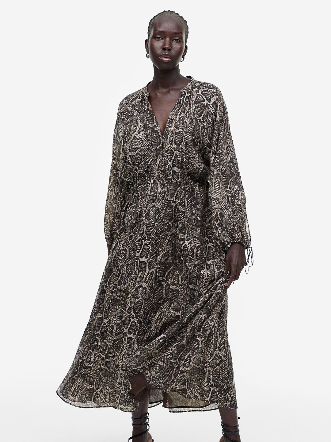 

H&M Tie-Detail Lyocell-Blend Dress, Brown