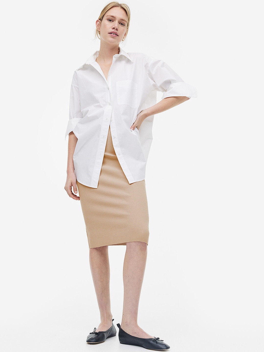 

H&M Ribbed Skirt, Beige