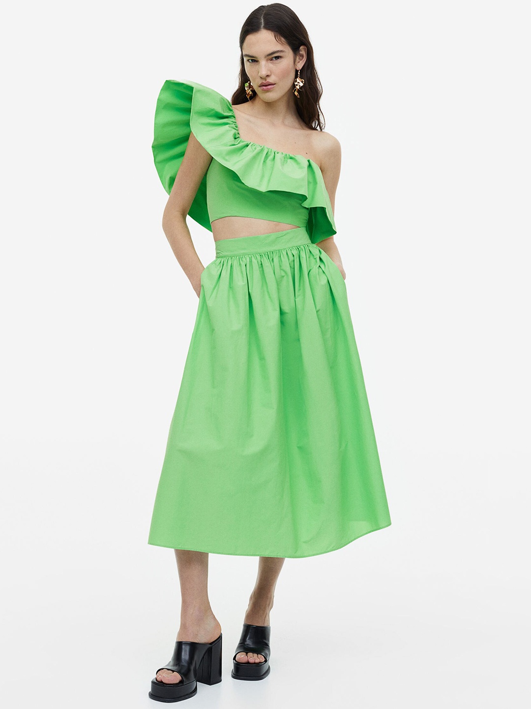 

H&M Flared Skirt, Lime green