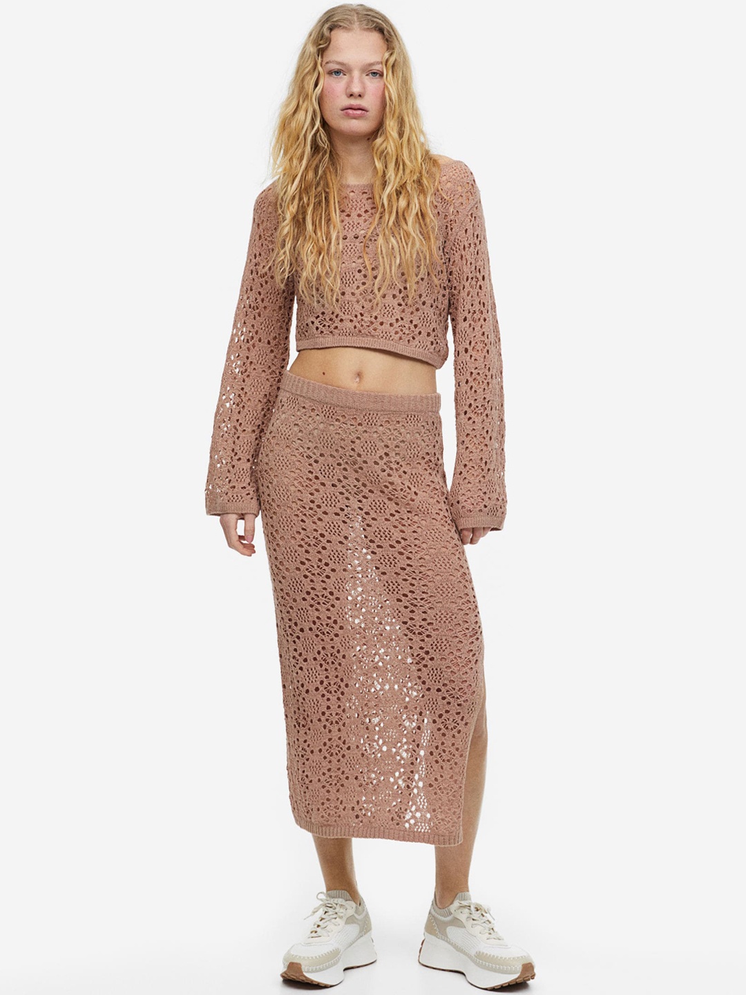 

H&M Hole-Knit Skirt, Beige