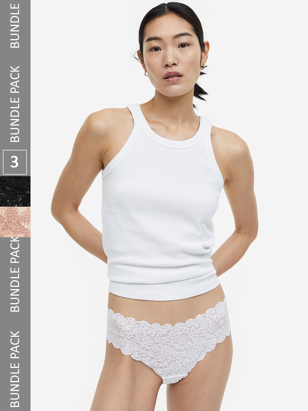 

H&M Women 3-Pack Lace Hipster Briefs, Black
