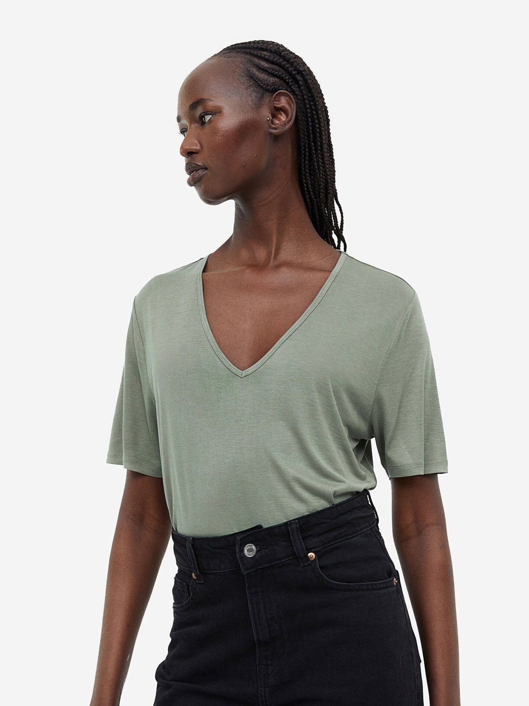 

H&M V-Neck T-shirt, Green