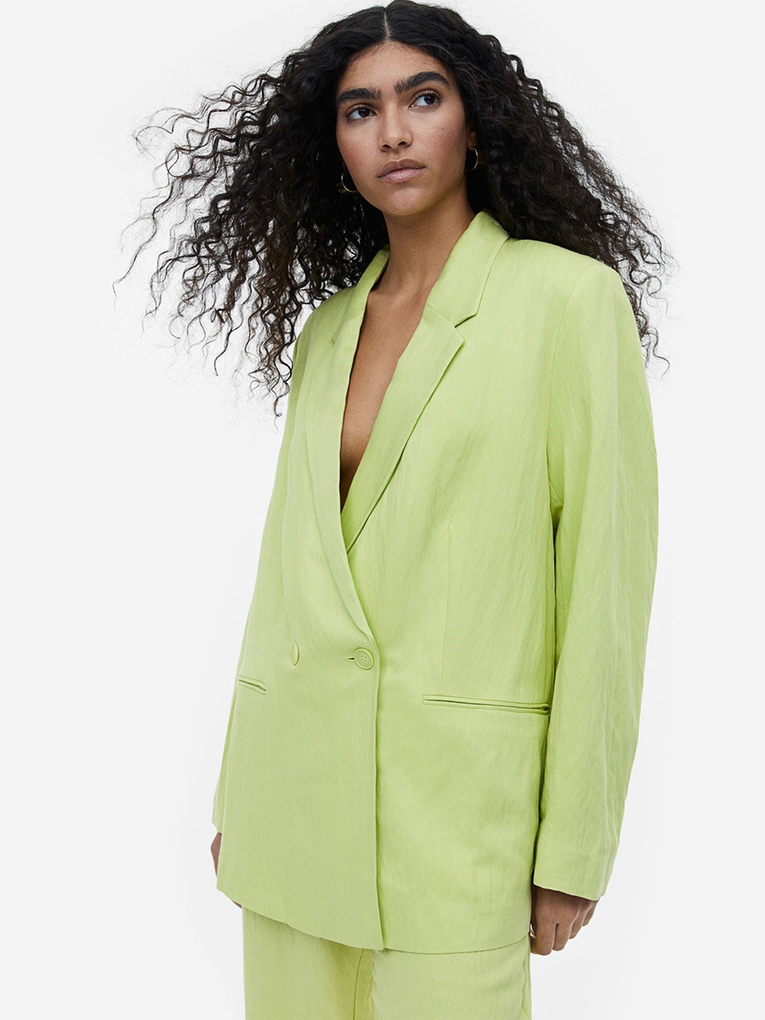 

H&M Women Double-Breasted Blazer, Lime green