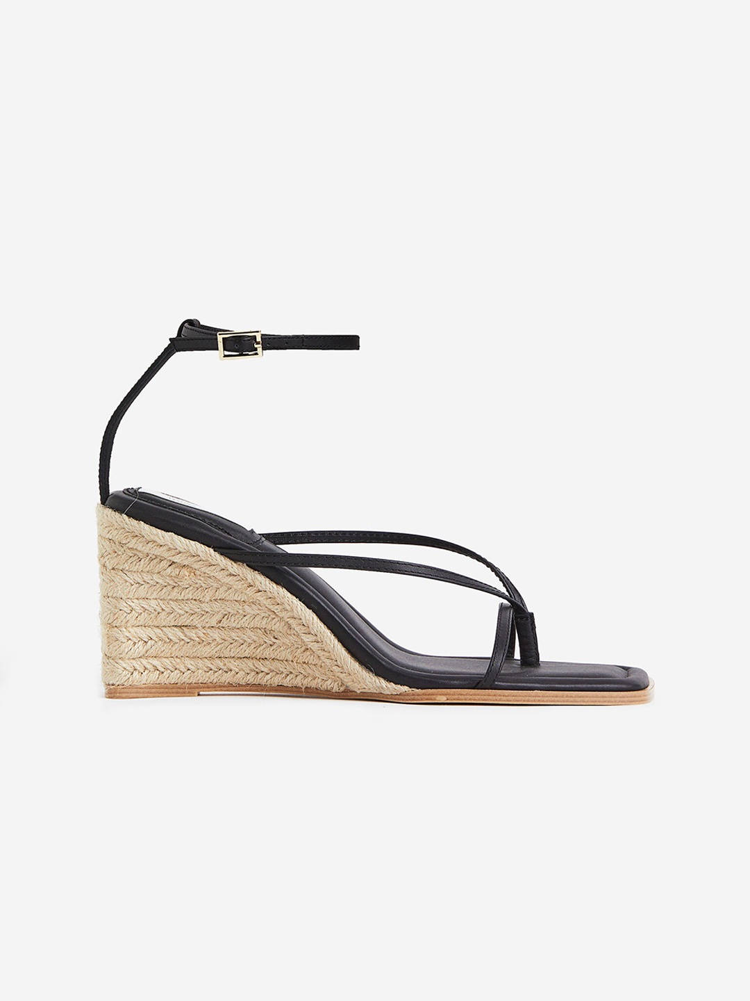 

H&M Wedge-Heeled Leather Espadrilles, Black