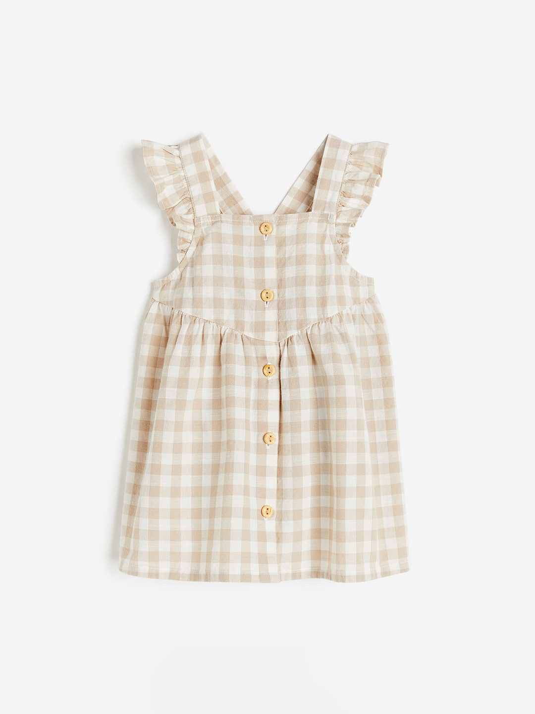 

H&M Girls Flounce-Trimmed Cotton Dress, Beige