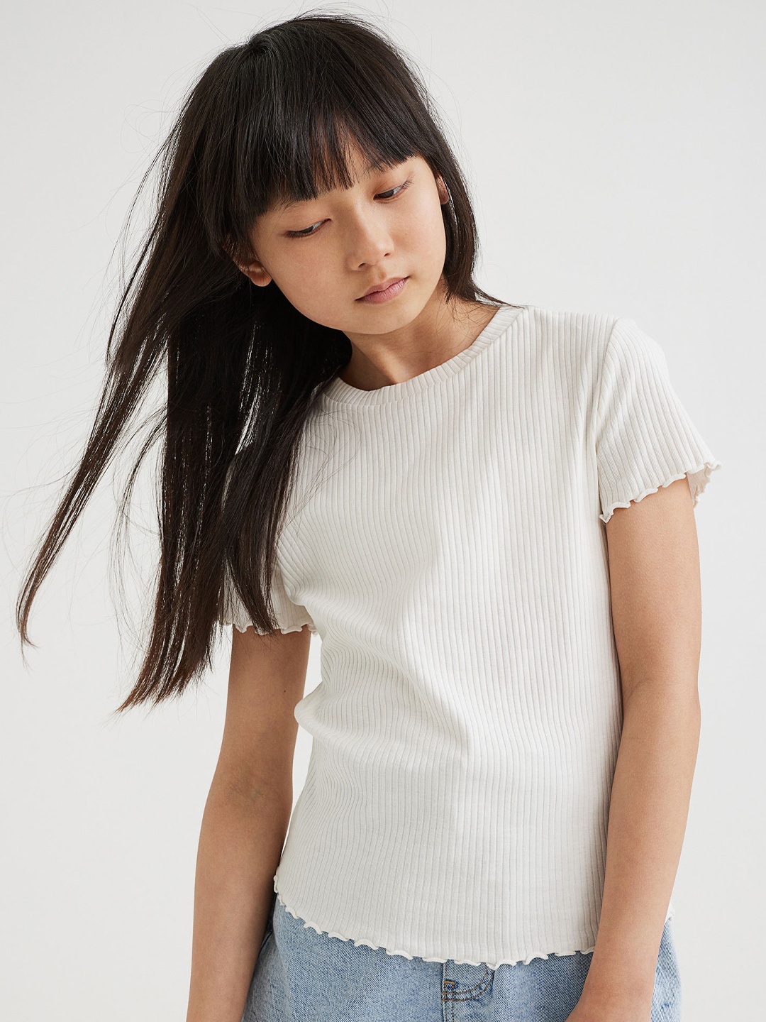 

H&M Girls Ribbed Cotton Jersey Top, White