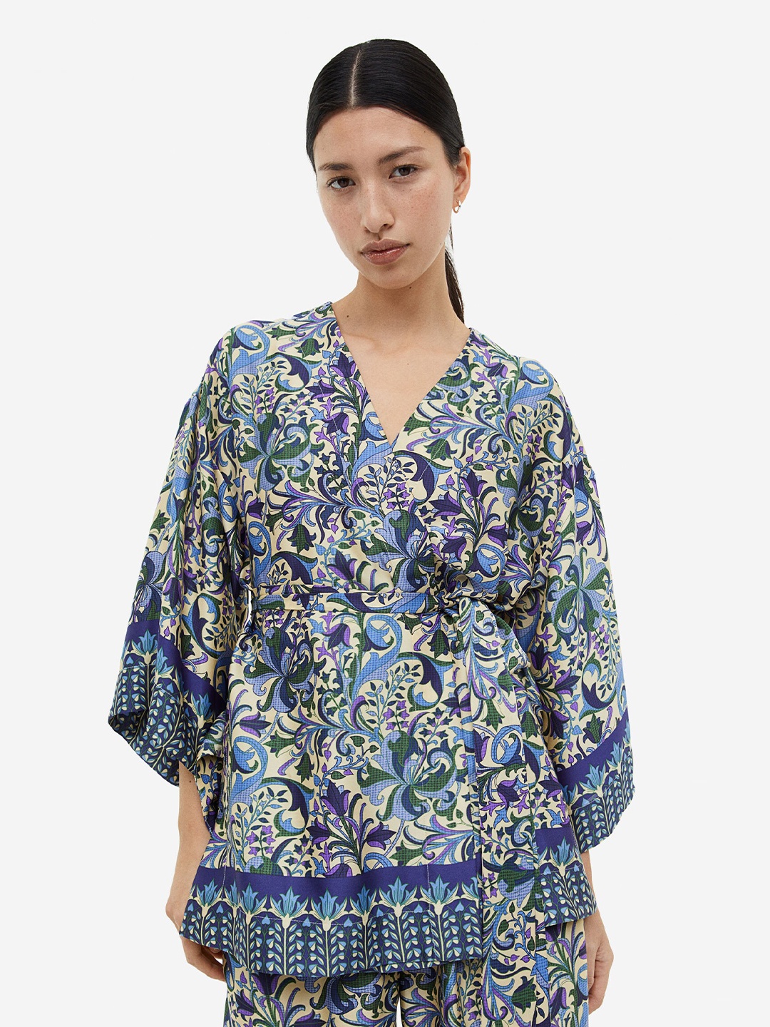 

H&M Women Satin Wrap Top, Blue