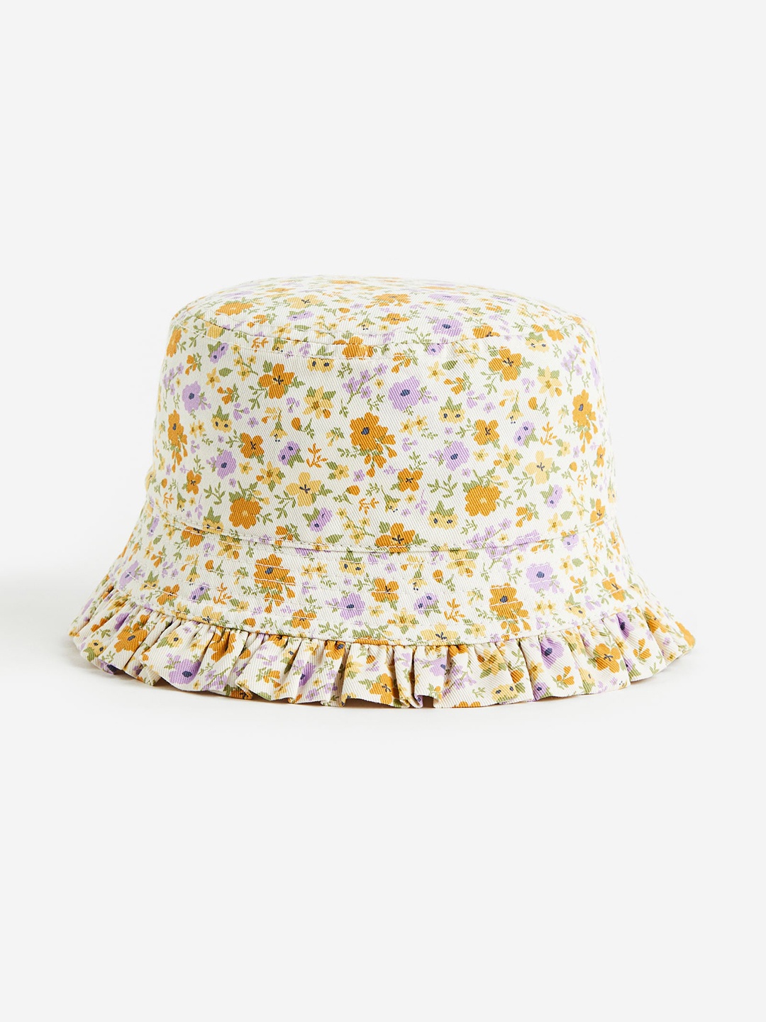 

H&M Girls Frill-Trimmed Pure Cotton Bucket Hat, Off white