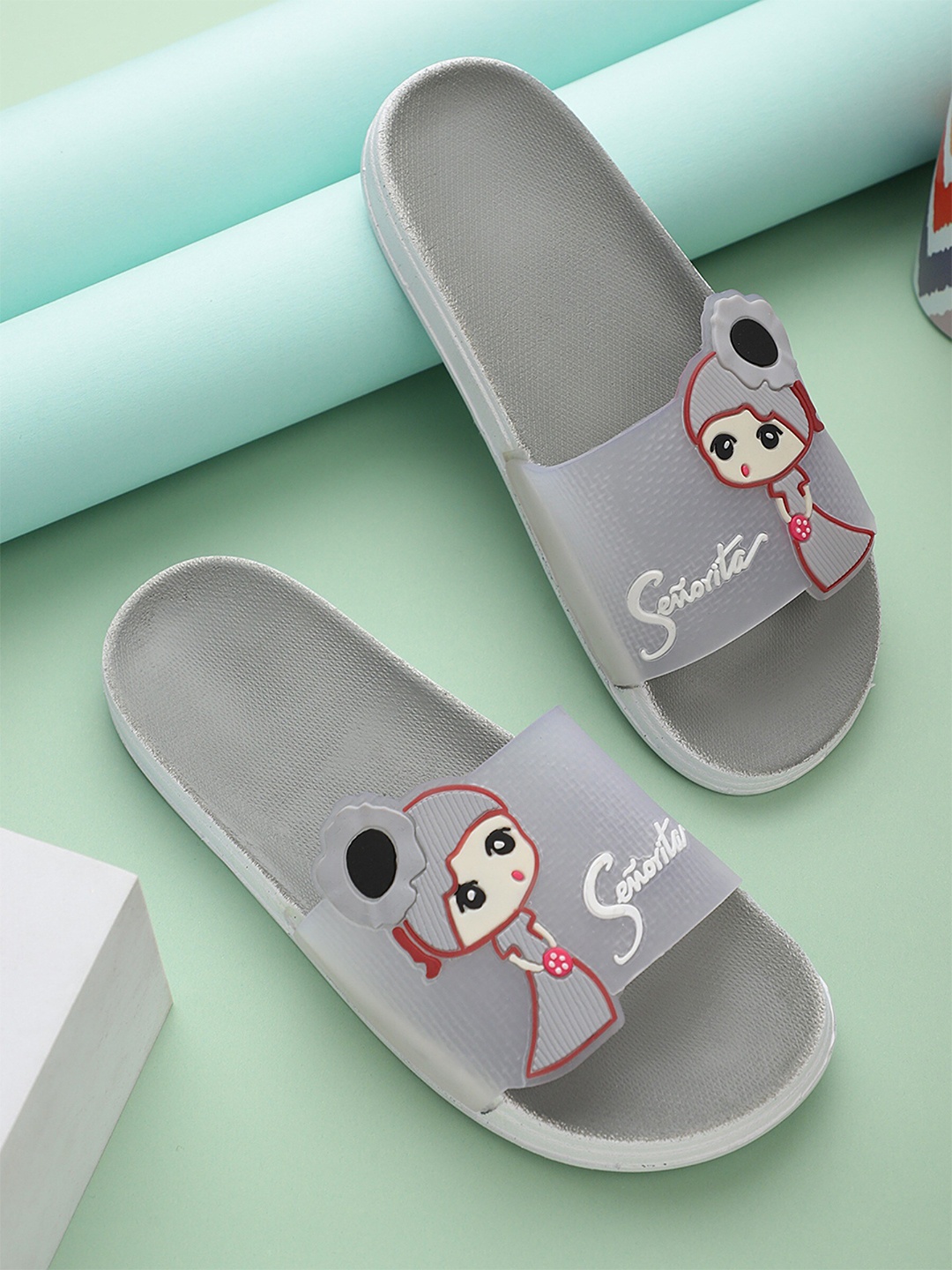 

Pampy Angel Women Senorita Printed Croslite Sliders, Grey