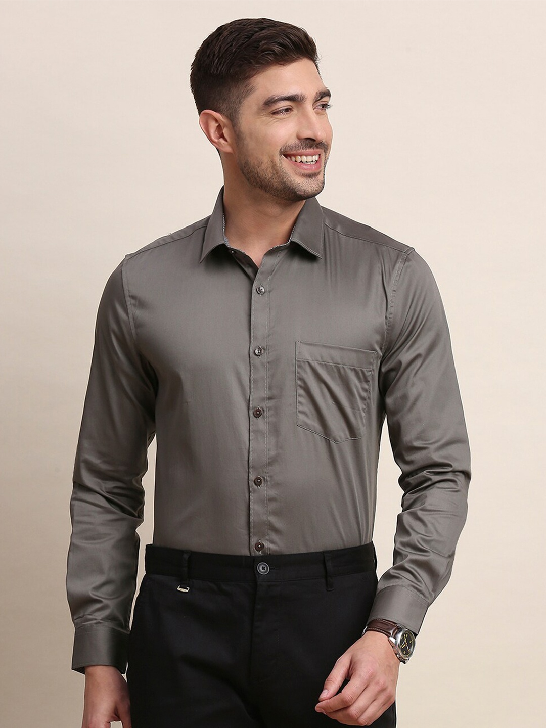 

INVICTUS Original Slim Fit Spread Collar Pure Cotton Formal Shirt, Grey
