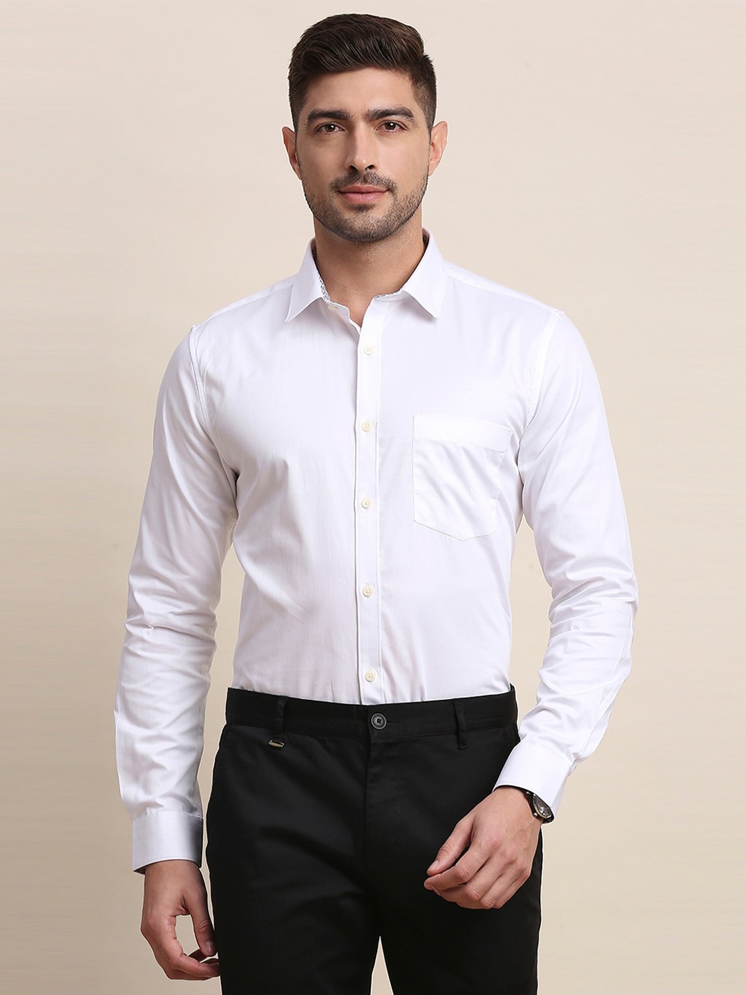 

INVICTUS Original Slim Fit Spread Collar Pure Cotton Formal Shirt, White