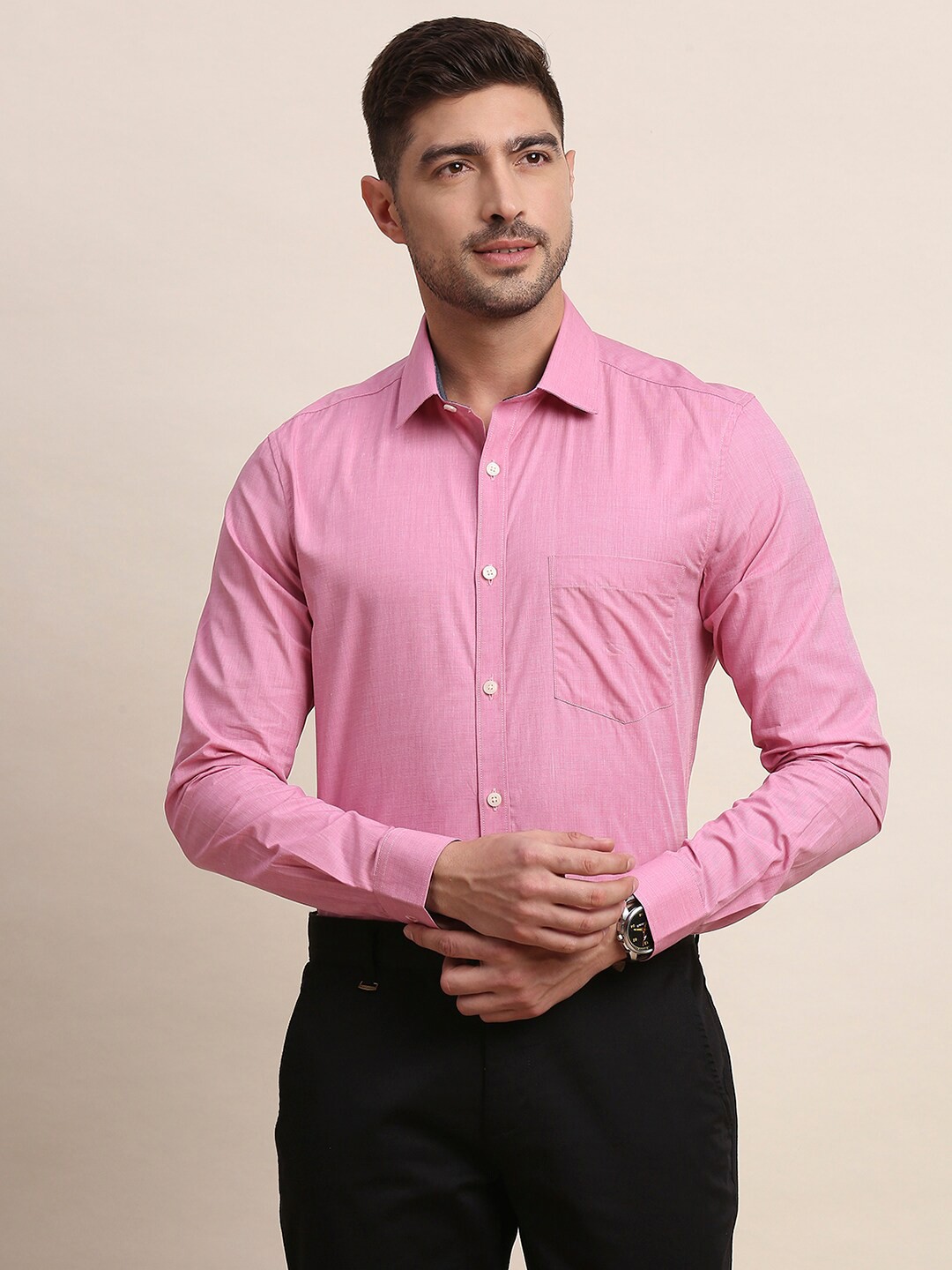 

INVICTUS Original Slim Fit Spread Collar Pure Cotton Formal Shirt, Rose