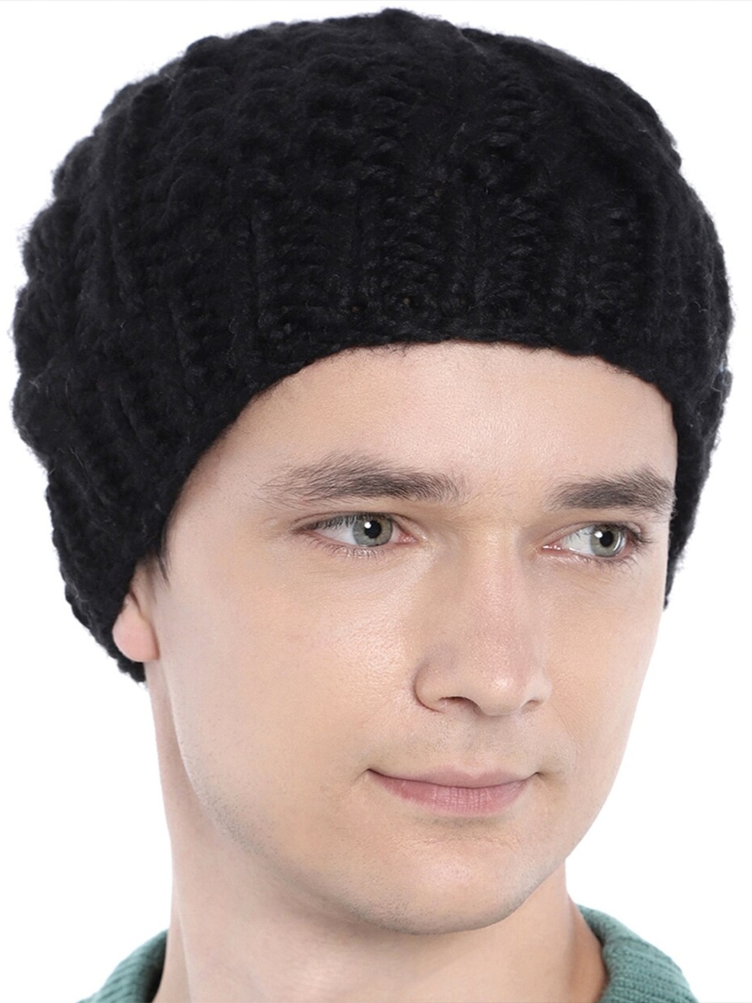 

Magic Needles Men Self Design Acrylic Cable Beanie, Black