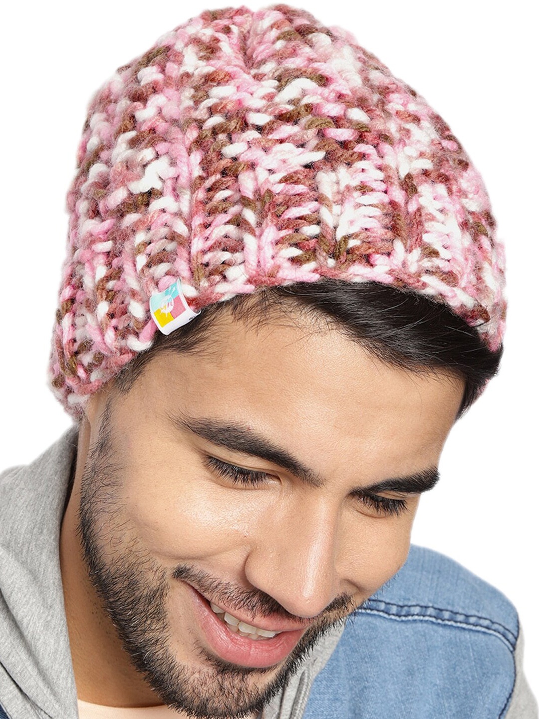 

Magic Needles Men Acrylic Self Design Beanie, White