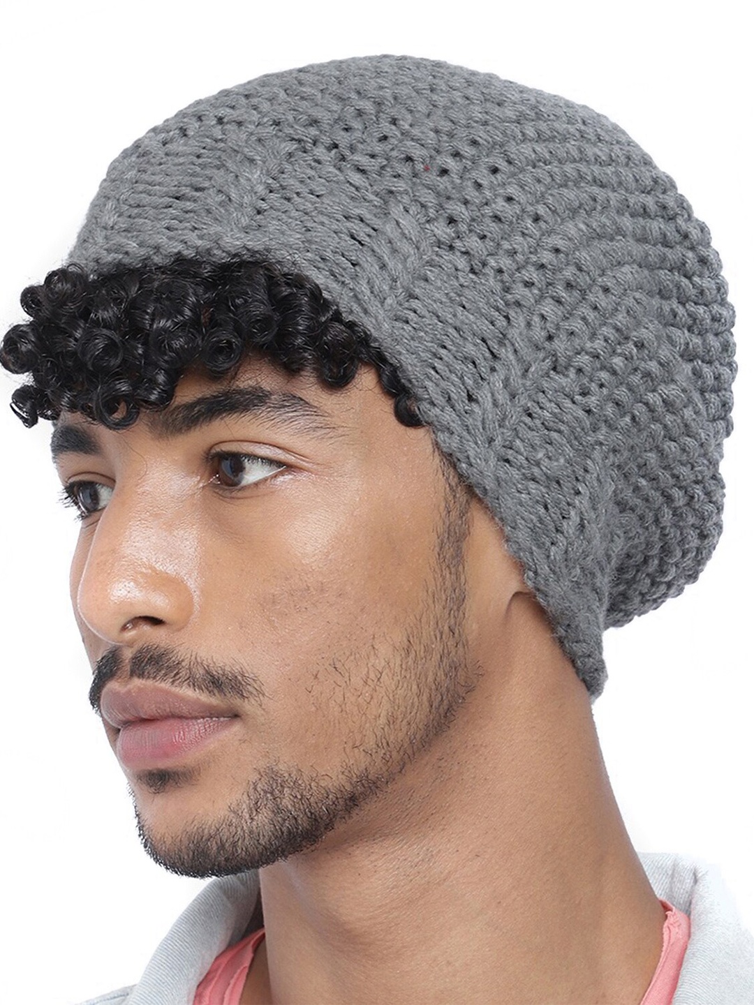 

Magic Needles Men Self Design Acrylic Beanie, Grey