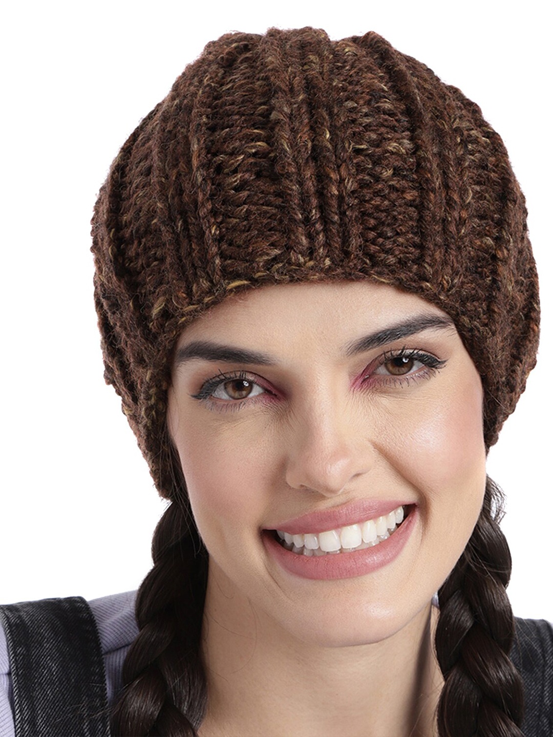 

Magic Needles Men Self Design Acrylic Beanie, Brown