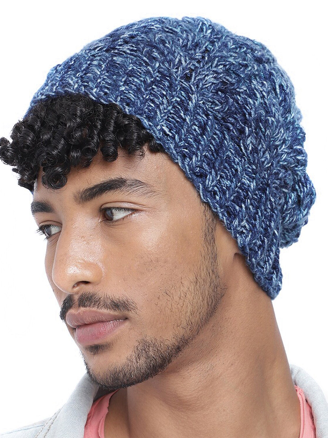 

Magic Needles Men Self Design Cable Beanie, Blue