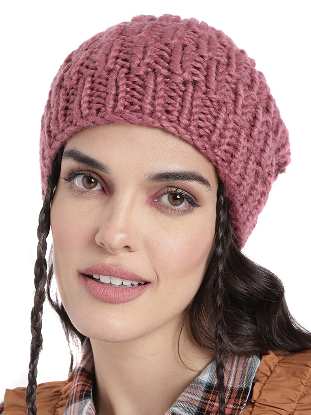 

Magic Needles Men Self Design Acrylic Beanie, Mauve