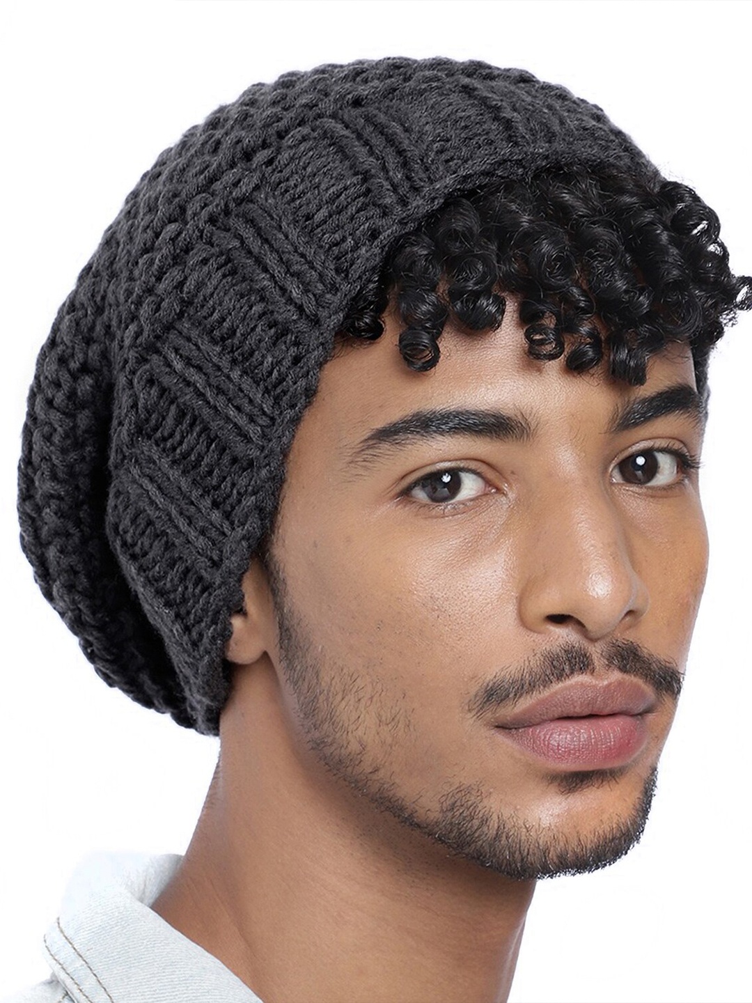 

Magic Needles Men Self Design Acrylic Beanie, Charcoal