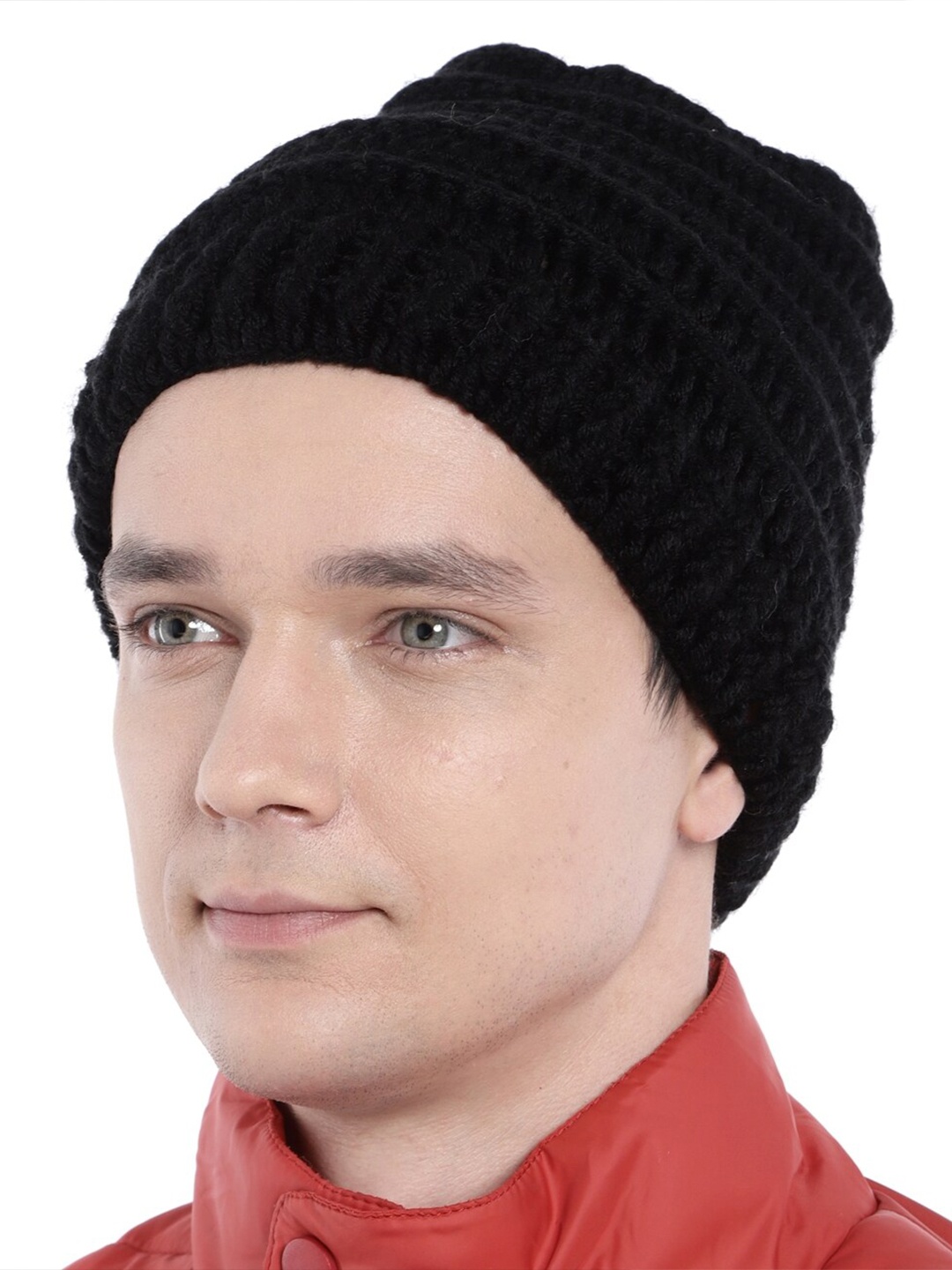 

Magic Needles Men Self Design Acrylic Beanie, Black