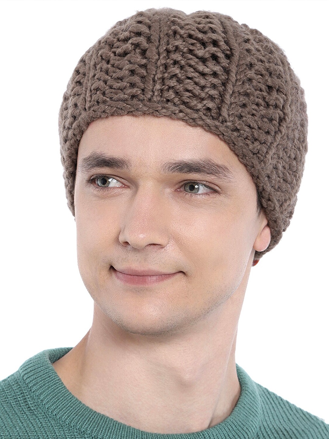 

Magic Needles Men Self Design Knitted Acrylic Beanie, Brown