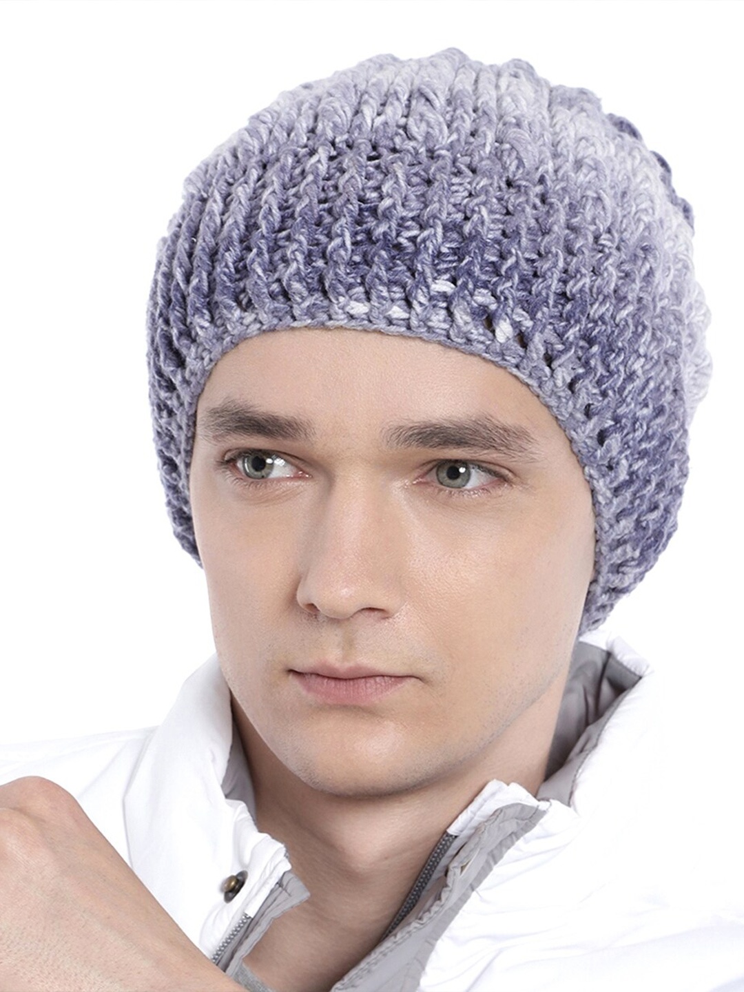 

Magic Needles Men Self Design Knitted Acrylic Beanie, Blue