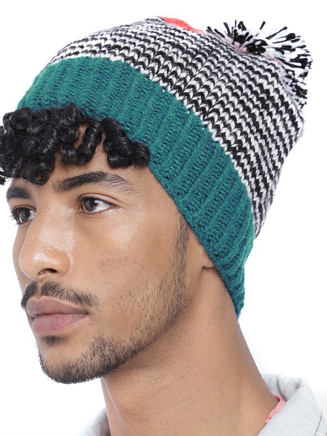 

Magic Needles Men Self Design Acrylic Beanie, Teal