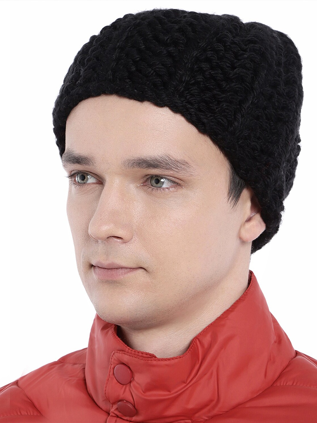 

Magic Needles Men Acrylic Self Design Beanie, Black