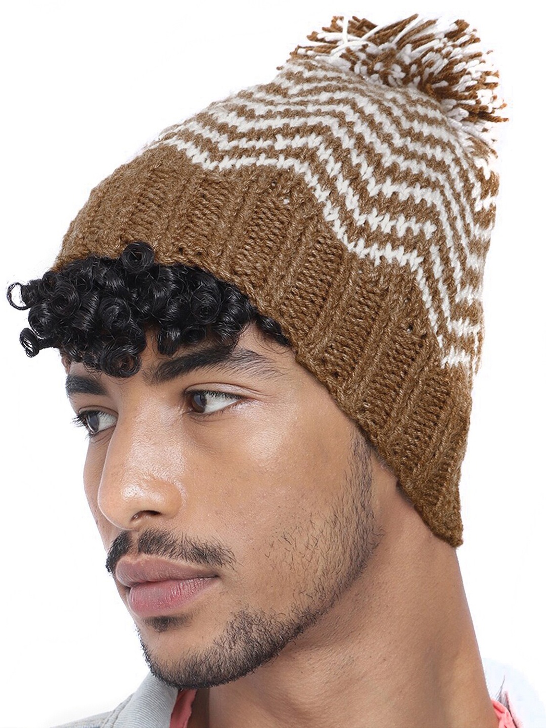 

Magic Needles Men Acrylic Self Design Beanie, Brown