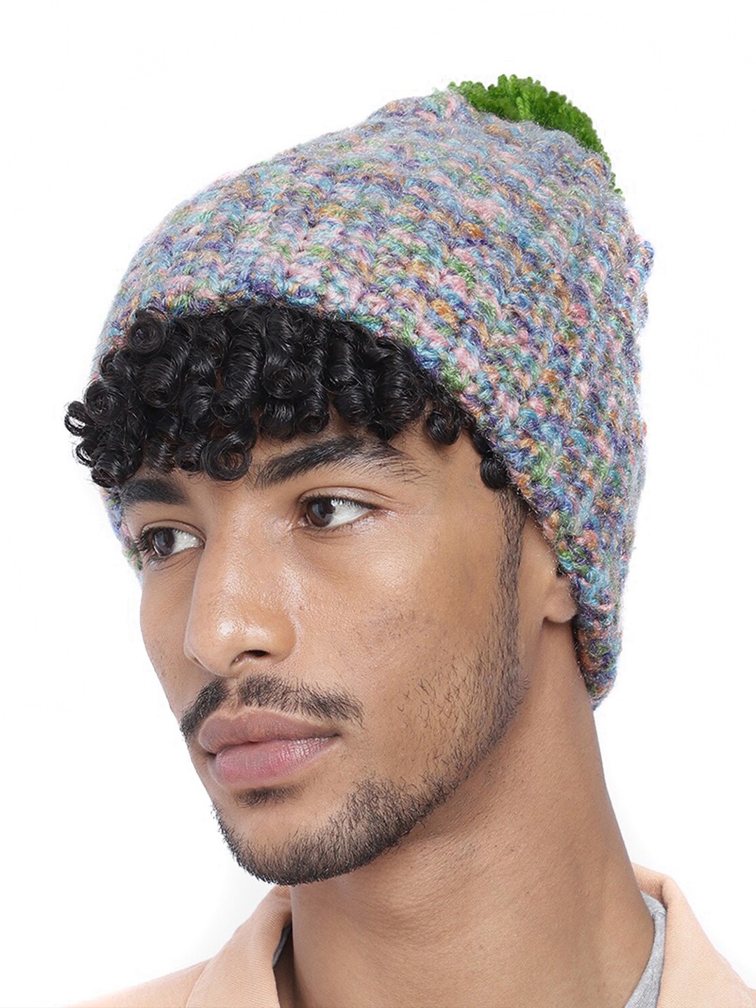 

Magic Needles Men Acrylic Self Design Beanie, Purple