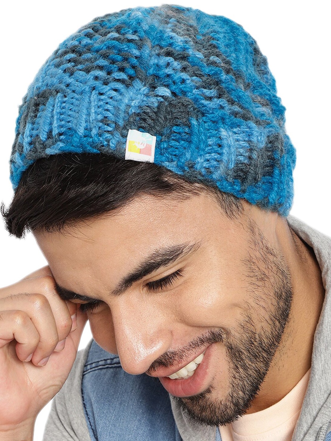 

Magic Needles Men Acrylic Self Design Beanie, Blue