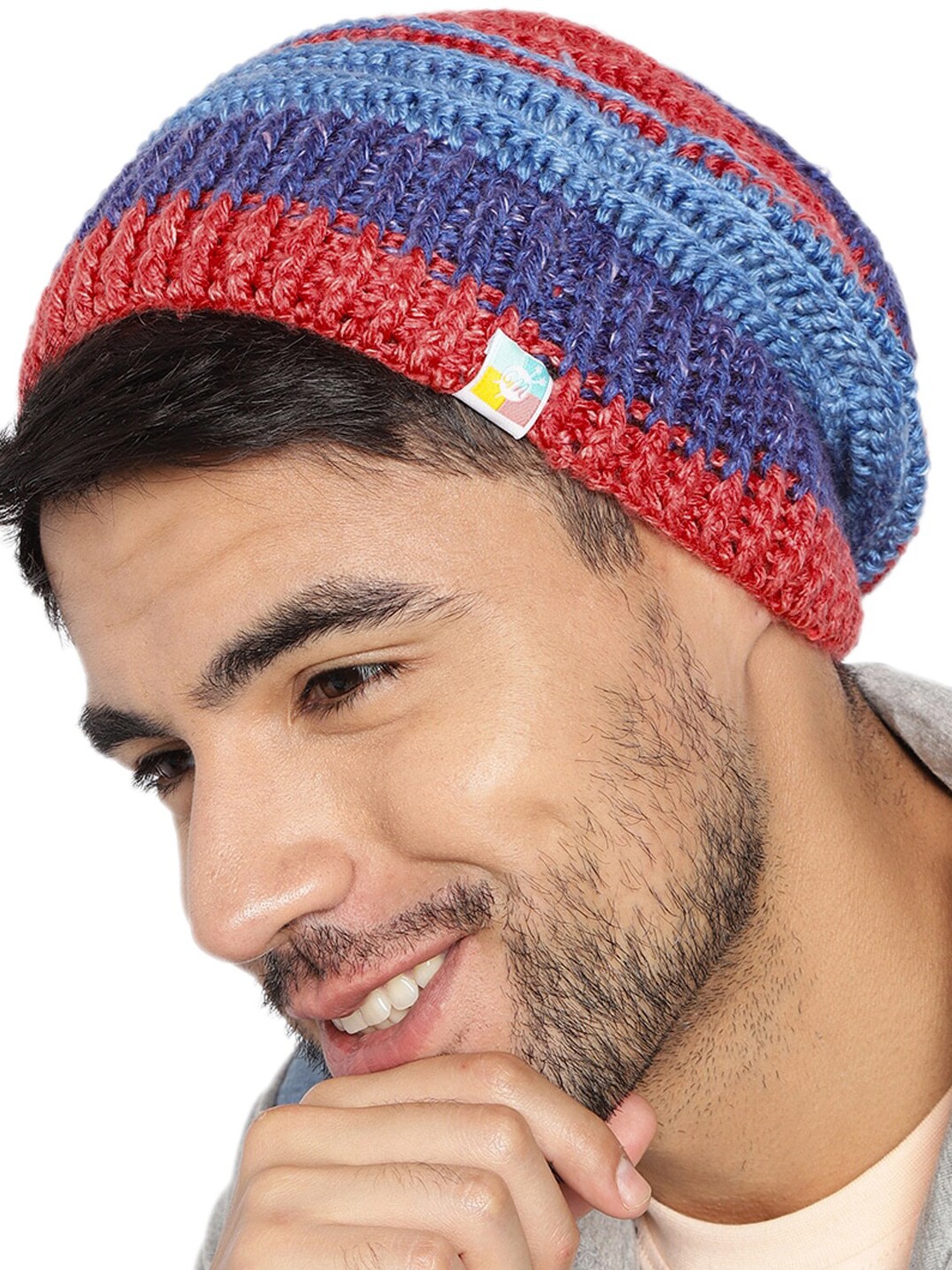

Magic Needles Men Self Design Knitted Acrylic Beanie, Blue