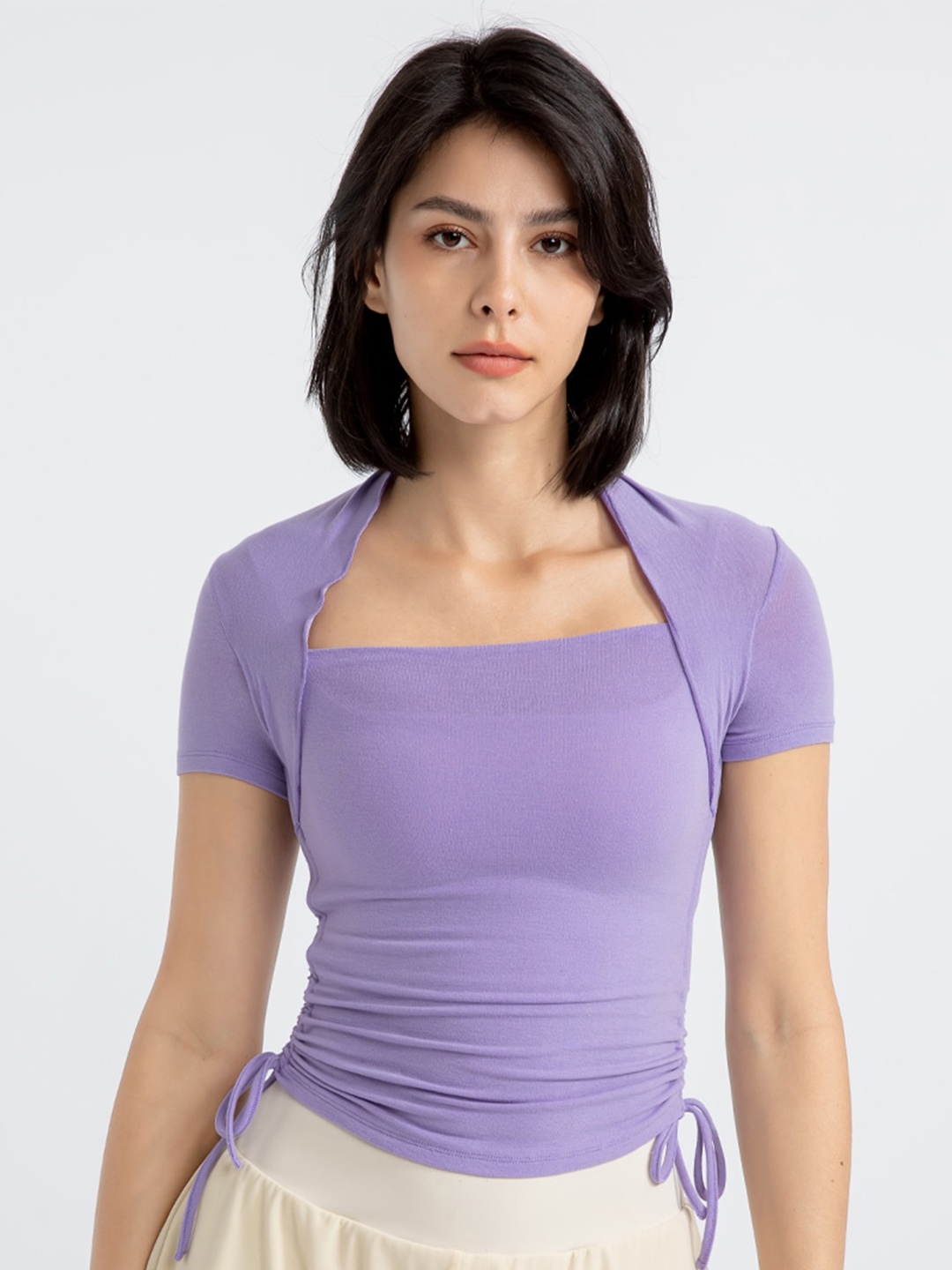 

JC Collection Square Neck Ruched Fitted Crop Top, Lavender