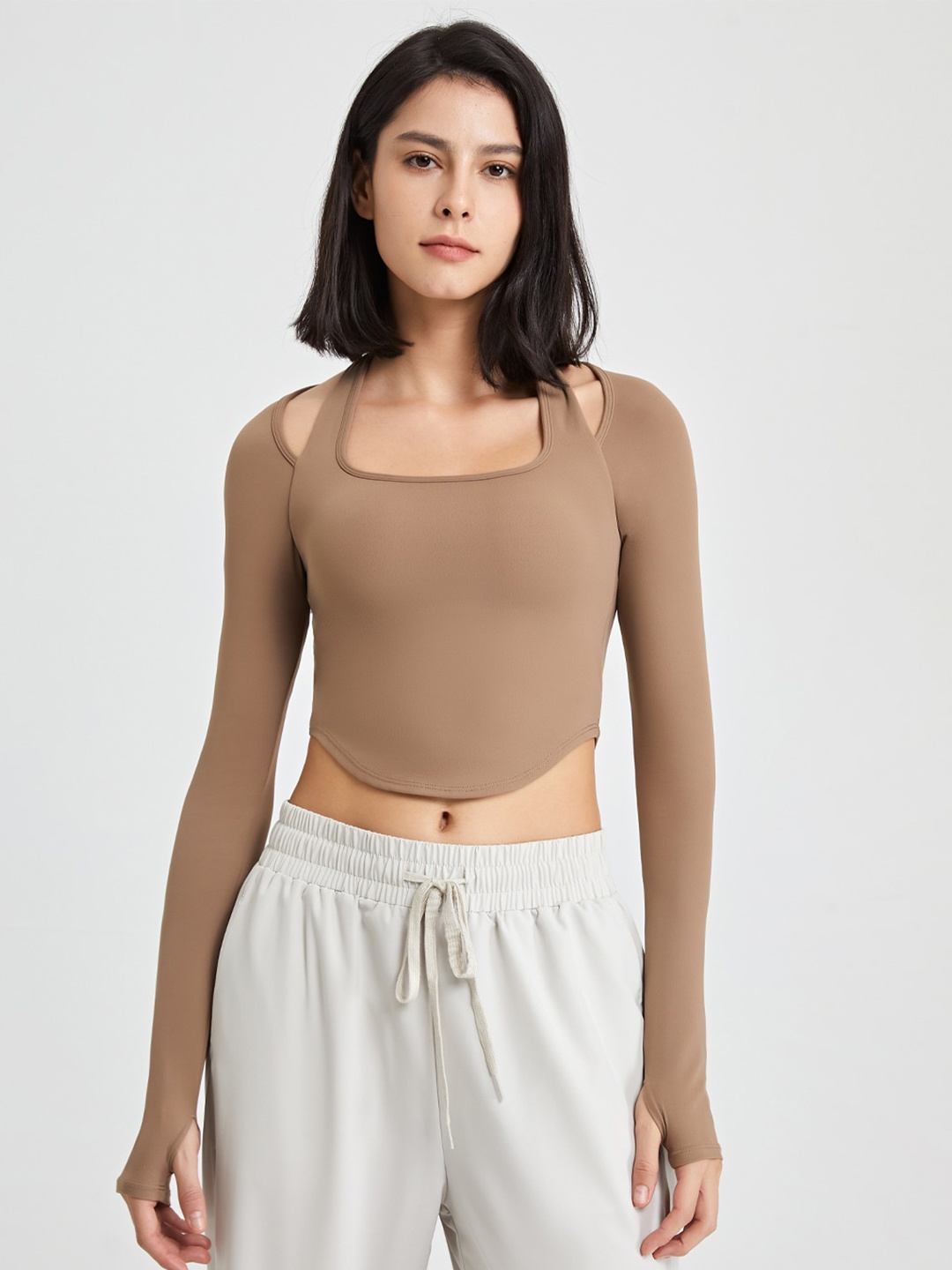 

JC Collection Halter Neck Fitted Crop Top, Tan