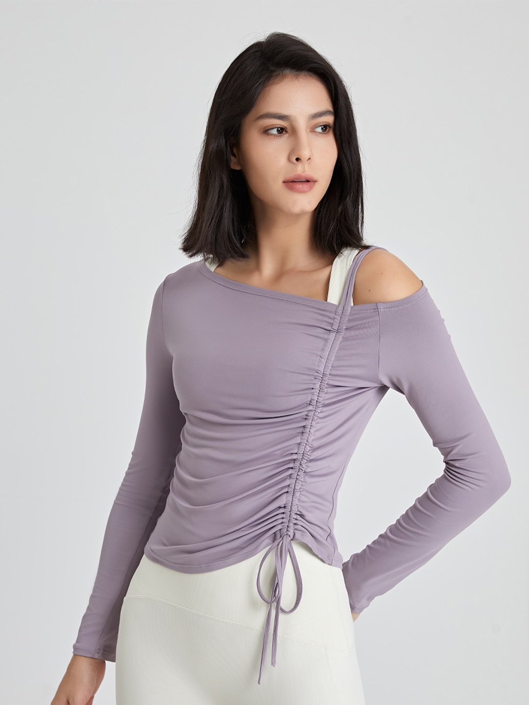 

JC Collection One Shoulder Ruched Top, Purple