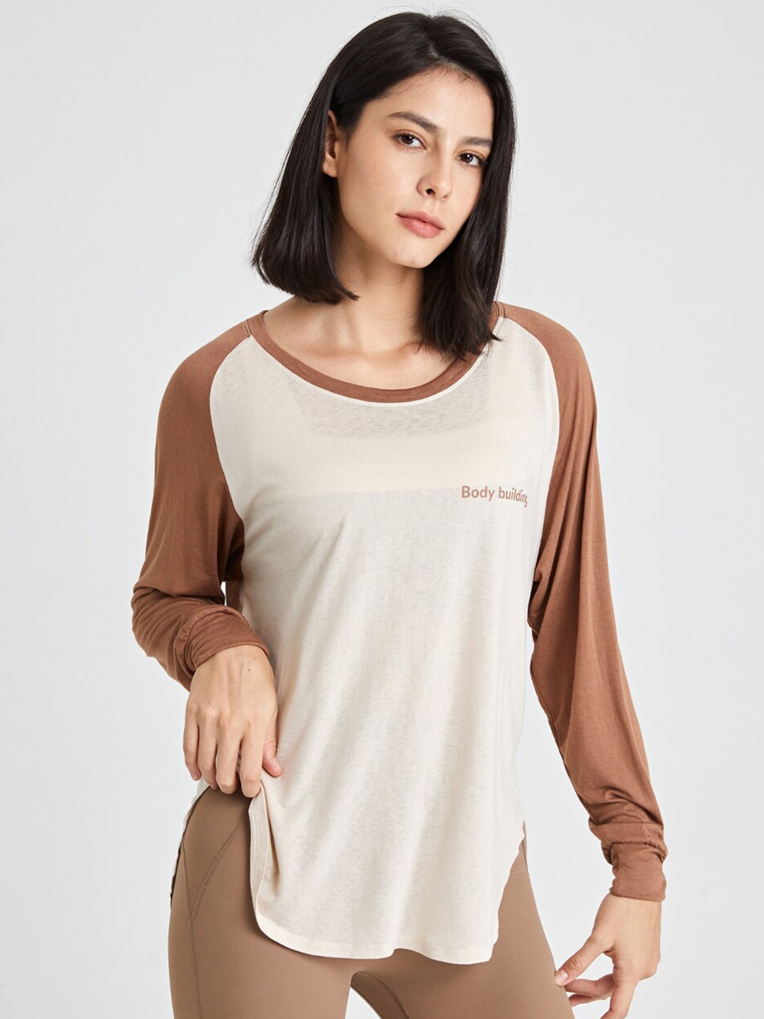 

JC Collection Round Neck Raglan Sleeves Top, Brown