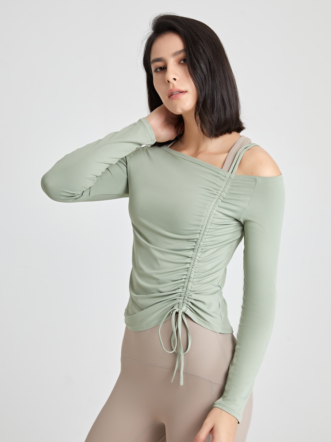 

JC Collection One Shoulder Ruched Fitted Top, Green