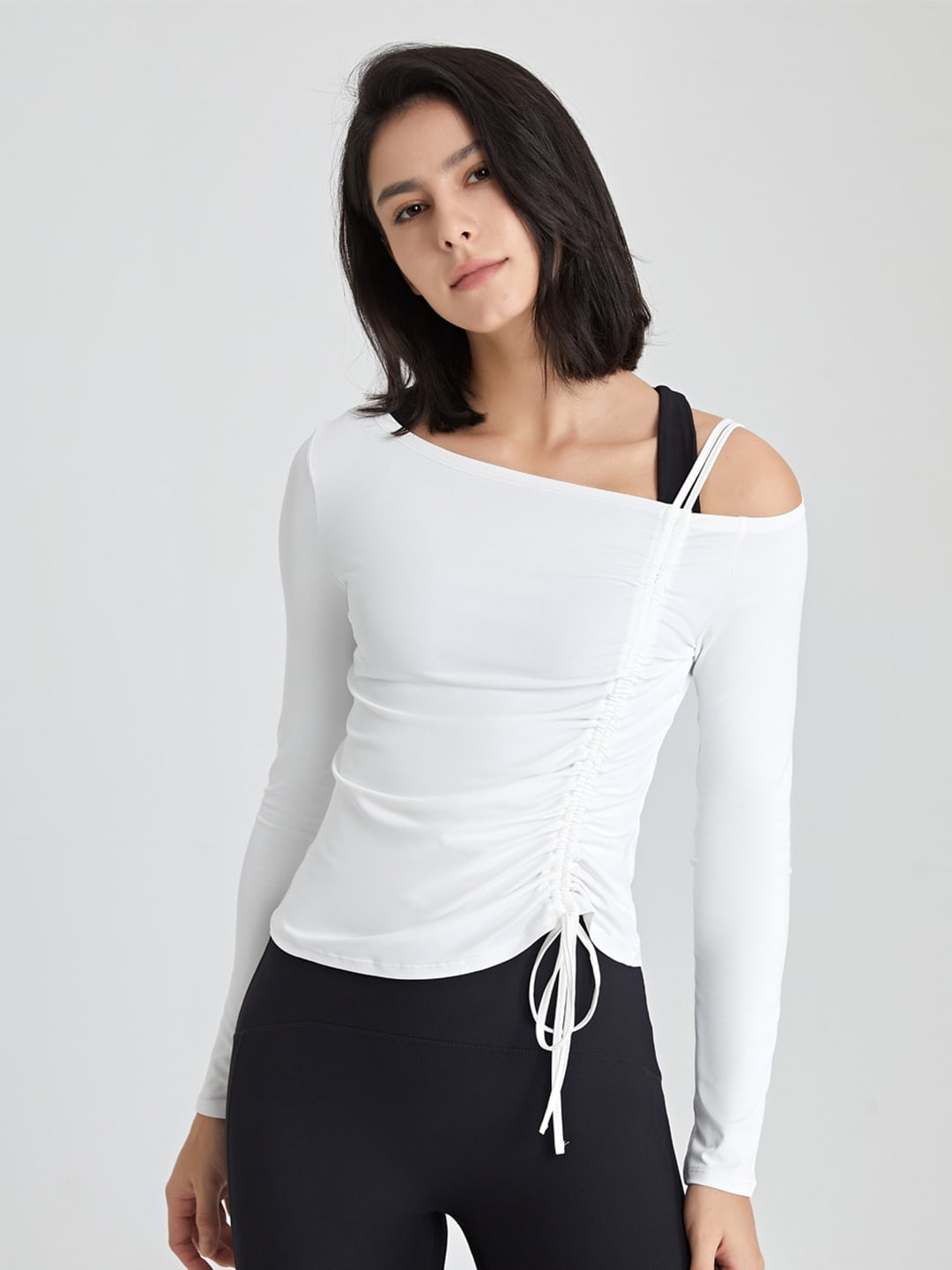 

JC Collection One Shoulder Ruched Fitted Top, White