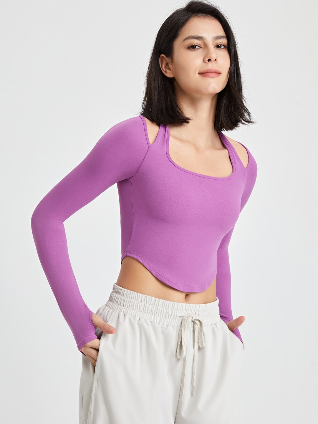 

JC Collection Square Neck Cut Out Crop Top, Purple