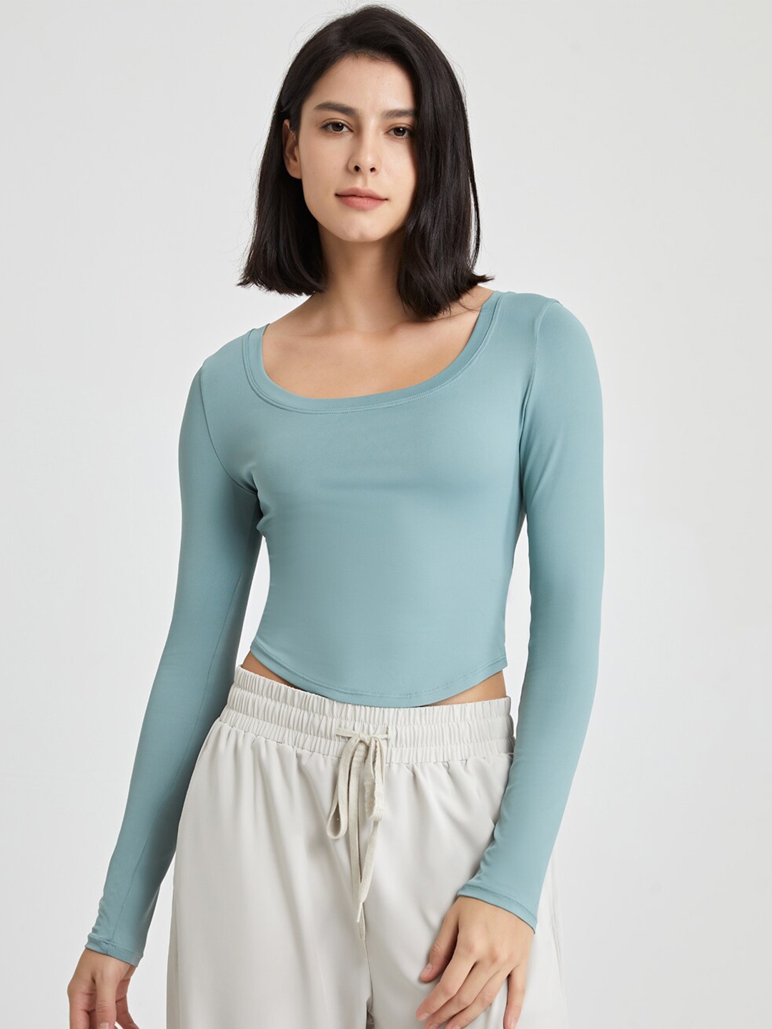 

JC Collection Style Back Scoop Neck Long Sleeves Top, Blue