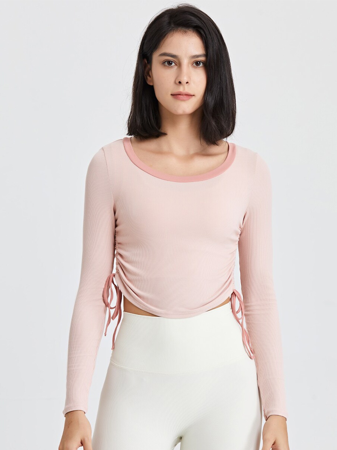

JC Collection Scoop Neck Ruched Crop Top, Pink