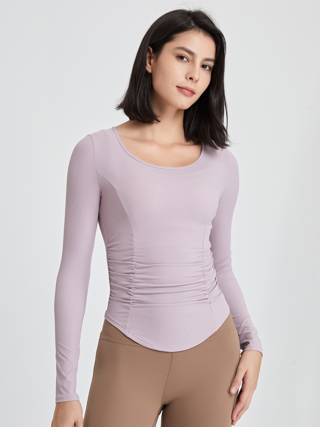 

JC Collection Ruched Round Neck Long Sleeves Top, Purple