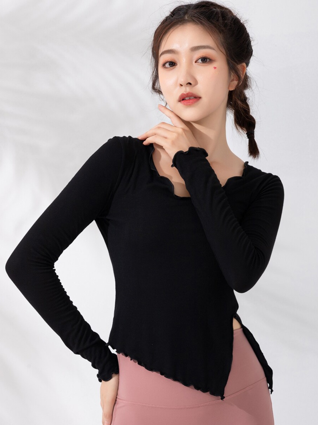 

JC Collection Side Slit Cotton Fitted Top, Black