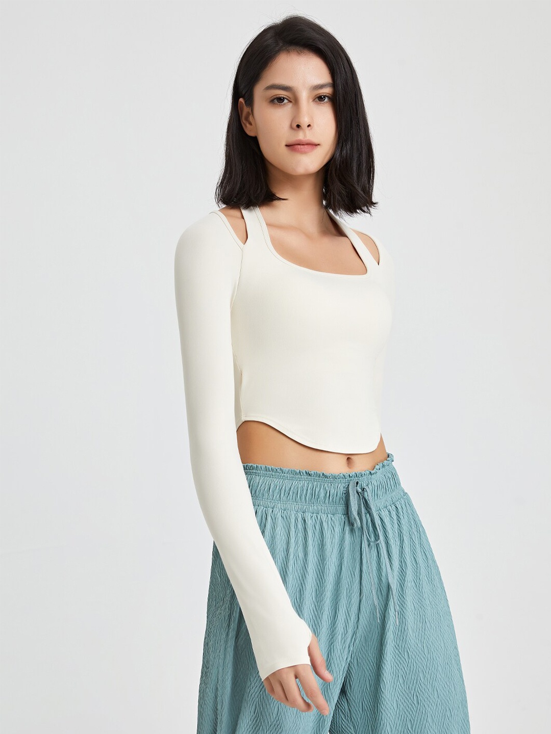 

JC Collection Square Neck Cut Out Crop Top, White