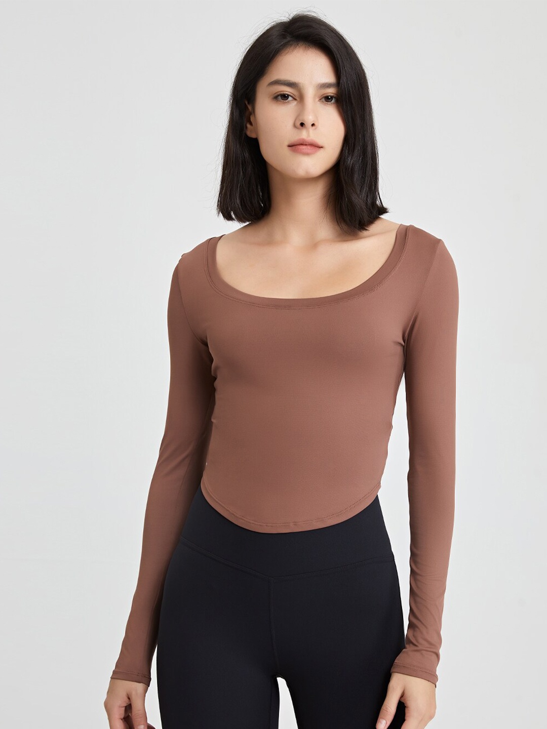 

JC Collection Scoop Neck Styled Back Top, Brown