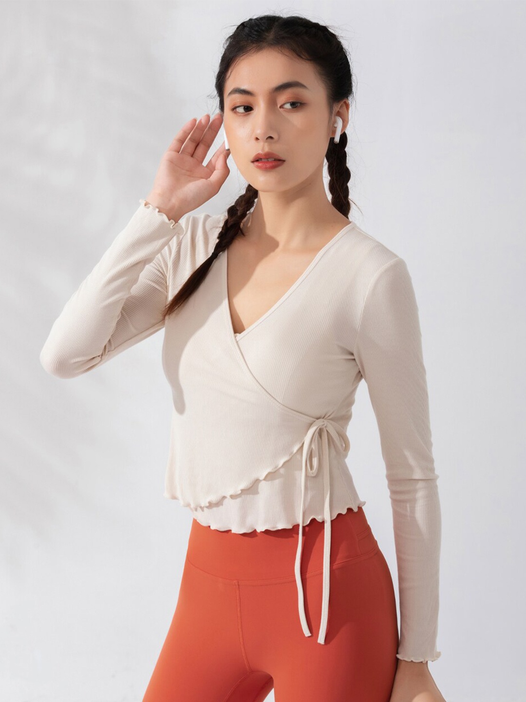 

JC Collection Wrap V-Neck Long Sleeves Regular Top, Off white