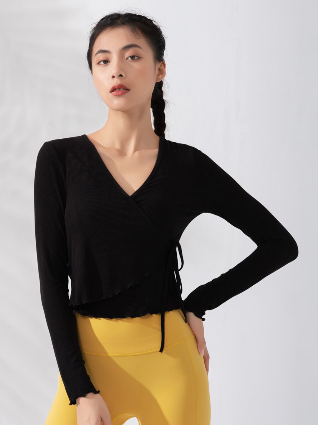 

JC Collection Wrap V-Neck Long Sleeves Top, Black